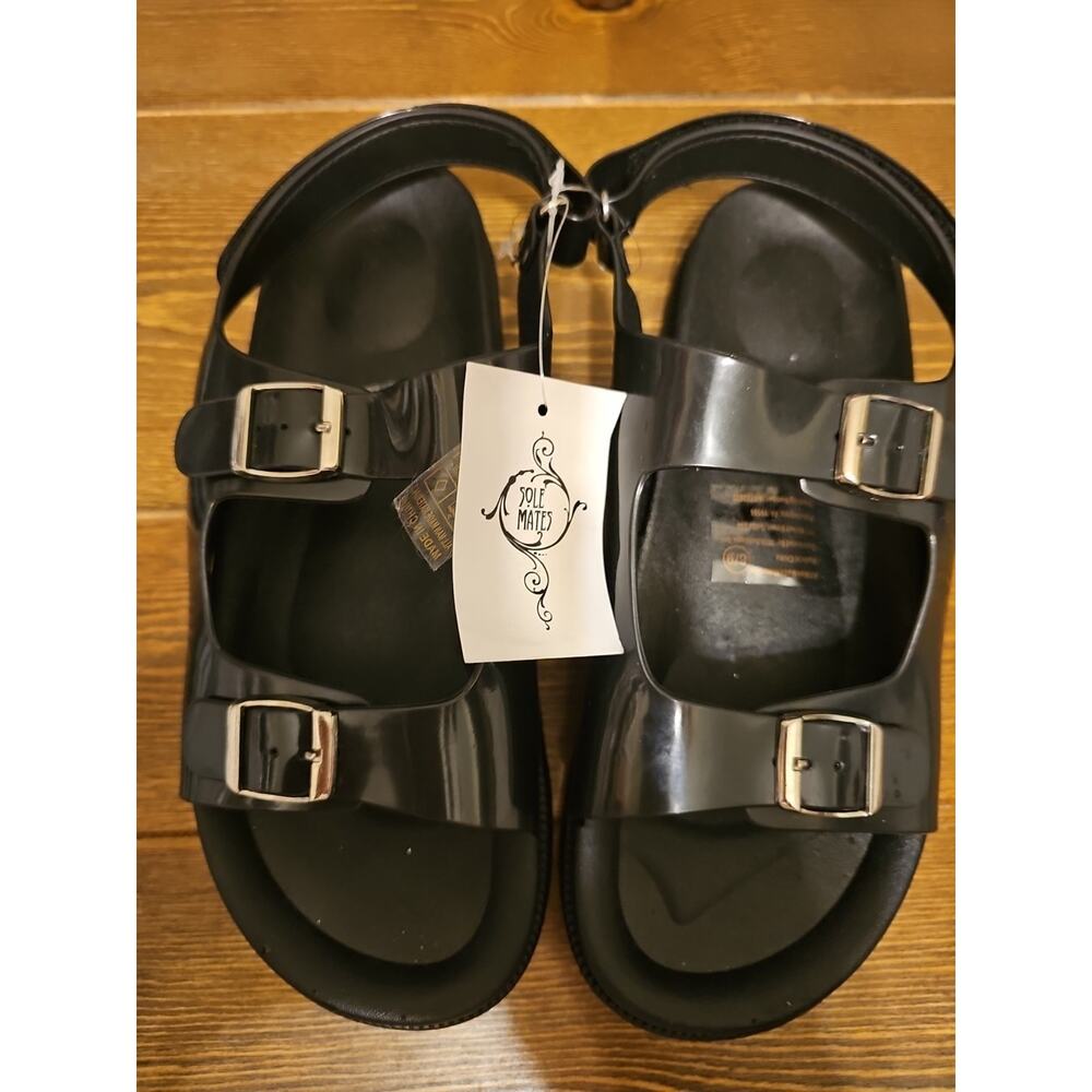 Sole Mates Womens Black Adjustable Sandal Adjustable Heel And Top Buckle Sz 8/9